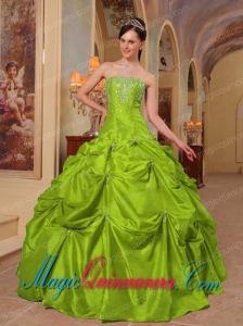 Yellow Green Ball Gown Strapless With Taffeta Beading and Embroidery Discount Quinceanera Dresses