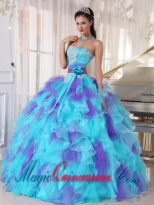 2014 Colourful Organza Appliques Decorate Perfect Quinceanera Dresses