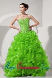 A-line / Princess Sweetheart Floor-length Organza Beading Spring Green Fashion Quinceanera Dress