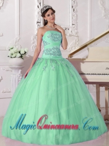 Apple Green Ball Gown Strapless Taffeta and Tulle Beading Fashion Quinceanera Dress