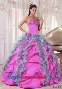 Ball Gown Strapless Floor-length Organza and Taffeta Beading and Ruffles Sexy Sweet 16 Gowns