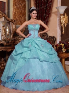 Ball Gown Strapless Light Blue Organza Beading Fashion Quinceanera Dress