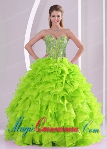 Best Seller Spring Green Sweetheart Ruffles and Beading 2014 Remarkable Sweet 16 Dresses