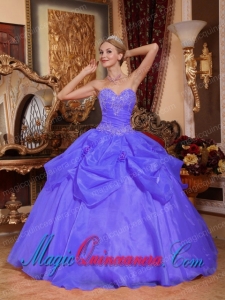 Blue Ball Gown Sweetheart Floor-length Taffeta and Organza Appliques Fashion Quinceanera Dress