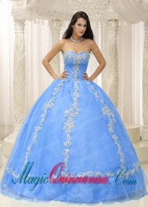 Blue Sweetheart Appliques and Beaded Decorate For 2013 Fashion Quinceanera Dress