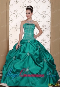 Embroidery Taffeta Strapless Modest Perfect Quinceanera Dresses with Pick-ups