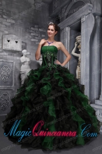 Exclusive Strapless Taffeta and Organza Appliques and Ruffles Multi-color Fashion Quinceanera Dress