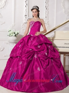 Floor-length Taffeta Beading Fuchsia Ball Gown Sweetheart Fashion Quinceanera Dress