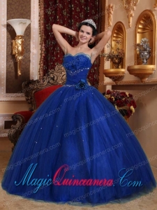 Floor-length Tulle Beading Royal Blue Ball Gown Sweetheart Fashion Quinceanera Dress