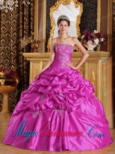 Fuchsia Ball Gown Strapless Floor-length Pick-ups Taffeta New style Quinceanera Dress