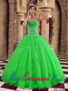 Green Ball Gown Floor-length Organza Beading Perfect Quinceanera Dresses