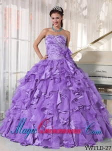 Lavender Ball Gown Sweetheart Organza Beading Perfect Quinceanera Dresses