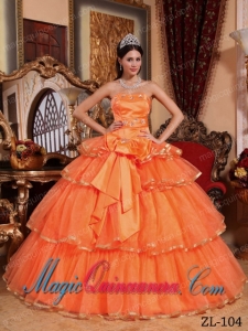 Orange Red Ball Gown Strapless Floor-length Organza Ruffles New style Quinceanera Dress