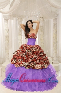 Organza Leopard Fashion Quinceanera Dress With Beaded Decorate