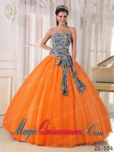 Perfect Quinceanera Dresses In Orange Ball Gown Strapless With Tulle and Printing Sequins