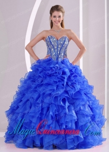 Royal Blue Sweetheart Ruffles and Beaded Decorate The Super Hot Sweet 16 Dresses On Sale