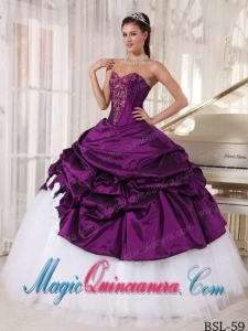 Sweetheart Floor-length Appliques Affordable Sweet 15 Dresses in Purple and White
