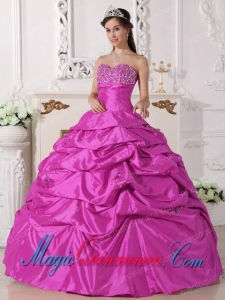Sweetheart Floor-length Taffeta Hot Pink Ball Gown Beading Fashion Quinceanera Dress