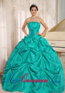 Turquoise Ball Gown Fashion Quinceanera Dress With Pick-ups For Custom Made Taffeta
