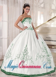 White and Green Strapless Floor-length Embroidery Sexy Sweet 16 Dresses