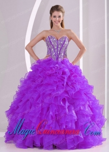 2014 Sweetheart Luxurious Pretty Quinceanera Dress with Ruffles and Beaded Decorate