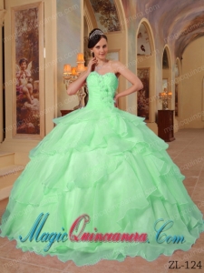 Apple Green Ball Gown Sweetheart Floor-length Organza Beading Cheap Sweet 16 Dresses