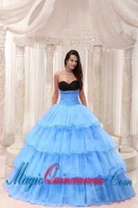 Aqua Blue Sweetheart Beaded and Layers Ball Gown New style Quinceanera Dress Taffeta and Organza