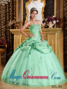 Ball Gown Strapless Apple Green Tulle and Taffeta Beading Pretty Quinceanera Dress