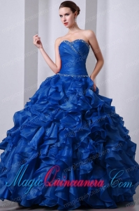 Blue A-Line / Princess Sweetheart Floor-length Organza Beading and Rufffles New style Quinceanea Dress
