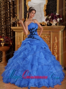 Blue Ball Gown Sweetheart Floor-length Organza Appliques New style Quinceanera Dress