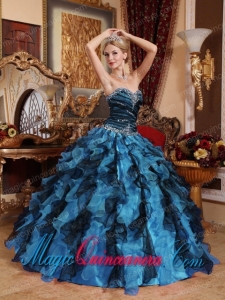 Blue and Black Sweetheart Beading and Ruffles New style Quinceanera Dress