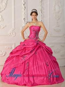 Coral Red Ball Gown Strapless With Taffeta Appliques Perfect Quinceanera Dresses