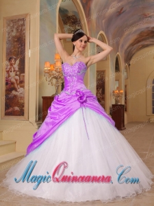 Fuchsia and White A-Line / Princess Sweetheart Floor-length Beading Tulle and Taffeta New style Quinceanera Dress