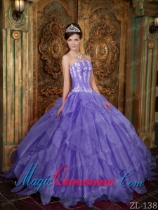 Gorgeous Ball Gown Strapless Floor-length Appliques Organza Purple Fabulous Sweet 16 Dresses