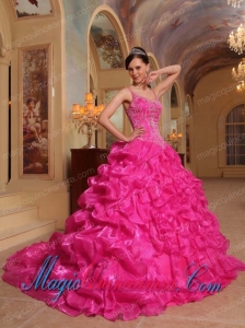 Hot Pink Ball Gown Spaghetti Straps Floor-length Organza Embroidery New style Quinceanera Dress