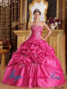 Hot Pink Ball Gown Strapless Floor-length Pick-ups Taffeta Pretty Quinceanera Dress