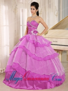 Hot Pink Sweetheart Beaded Decorate and Ruched Bodice Ruffled Layeres New style Quinceanera Dress