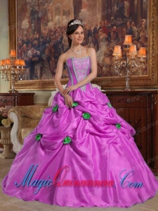 Lavender Ball Gown Strapless With Taffeta Beading and 3D Flower Perfect Quinceanera Dresses