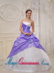 Lavender and White Strapless Floor-length Taffeta and Tulle Beading New style Quinceanera Dress