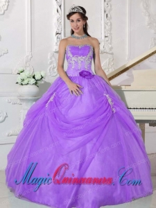 Lilac Ball Gown Strapless Floor-length Taffeta and Organza Appliques and Hand Made Flower New style Quinceanera Dress