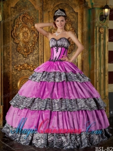 Luxurious Ball Gown Sweetheart Floor-length Zebra Pretty Quinceanera Dress with Ruffles