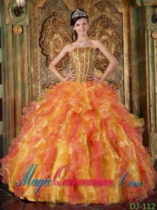 Multi-Color Ball Gown Strapless Organza Pretty Quinceanera Dress with Beading and Ruffles