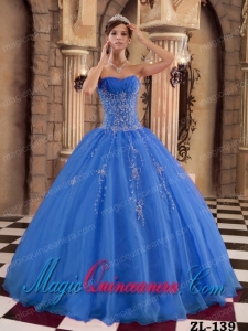 Organza Beading Blue Ball Gown Floor-length Pretty Quinceanera Dress