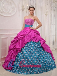 Perfect Quinceanera Dresses In Hot Pink and Blue Ball Gown Strapless Beading