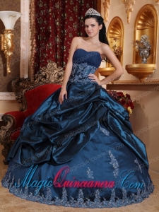 Perfect Quinceanera Dresses In Navy Blue Ball Gown Sweetheart With Taffeta Appliques