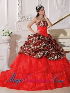 Red Ball Gown Sweetheart Sweep / Brush Train Appliques Perfect Quinceanera Dresses