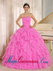Ruffles and Beaded For Hot Pink New style Quinceanera Dress Custom Made