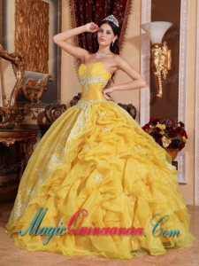 Yellow Ball Gown Sweetheart Floor-length Organza Beading New style Quinceanera Dress