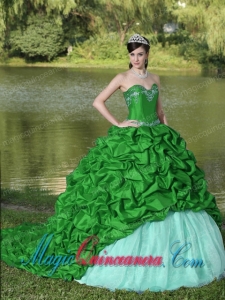 Appliques and Pick-ups Green Brush Train Exquisite Style For 2013 Perfect Quinceanera Dresses