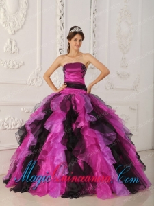 Appliques and Ruffles Multi-color Ball Gown Strapless Organza Pretty Quinceanera Dress